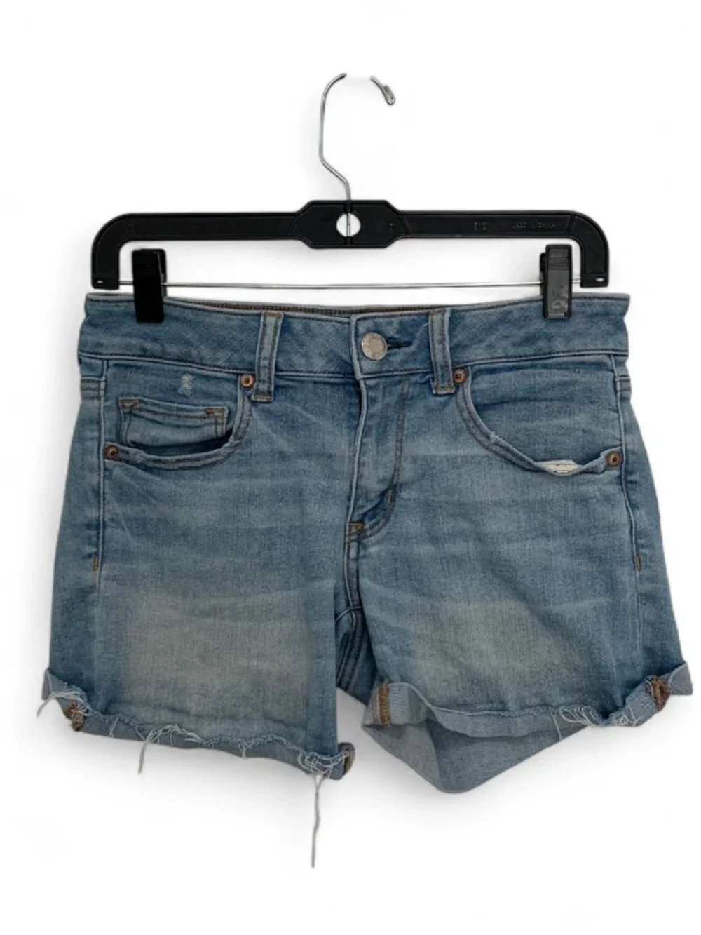 American Eagle Super Super Stretch Light Blue Denim Midi Shorts